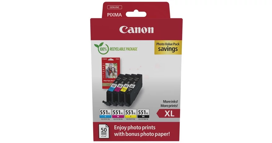 Canon CLI-551XL BK/C/M/Y eredeti tintapatron multipack + fotópapír