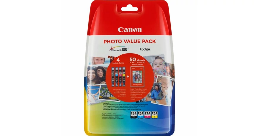 Canon CLI-526 színes eredeti tintapatron multipack + fotópapír (BK, C, M, Y)